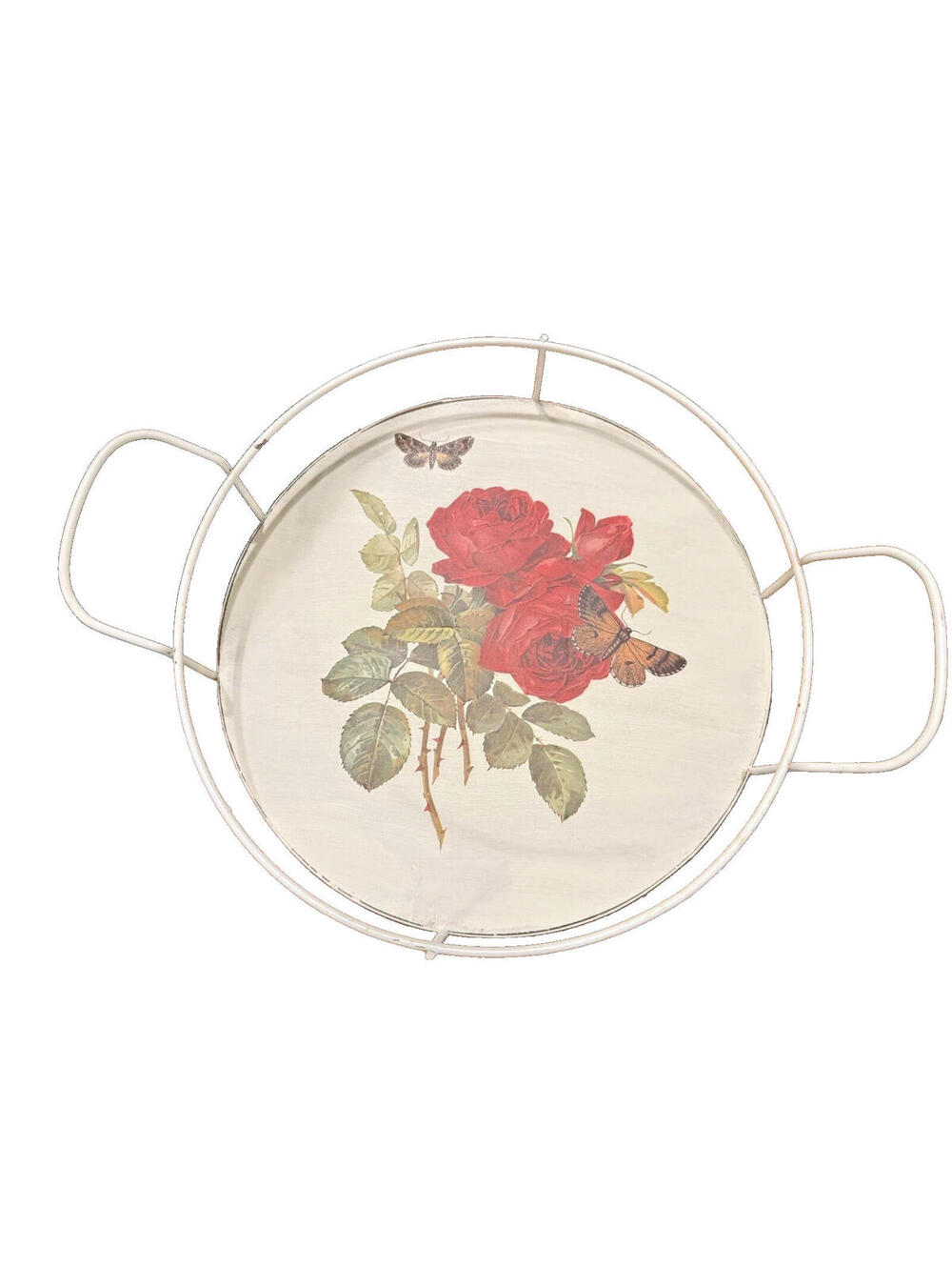 White rustic floral decorative Serving Tray, farmhouse, shabby chic. cottagecore